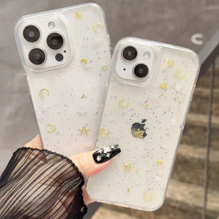 Funda de Teléfono TPU Epoxi Purpurina Luna y Estrellas iPhone 16 Plus (Transparente)