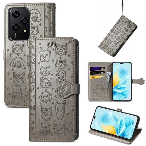 Funda de Cuero For Honor 200 Lite con Relieve para Perros y Gatos (Gris)