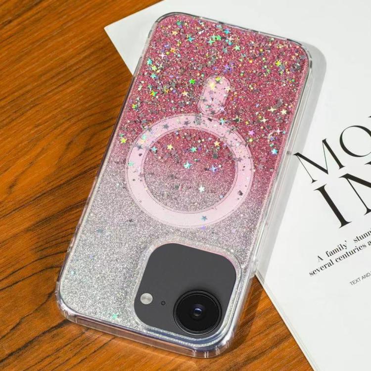Funda MagSafe con purpurina y estrellas para iPhone 16e (rosa degradado)