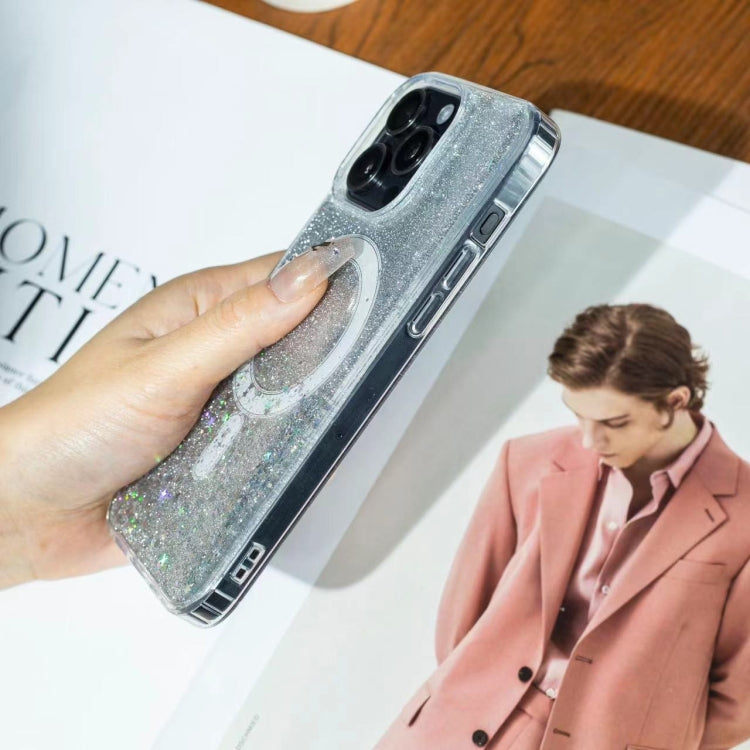 Funda MagSafe con purpurina y estrellas para iPhone 16e (negro degradado)