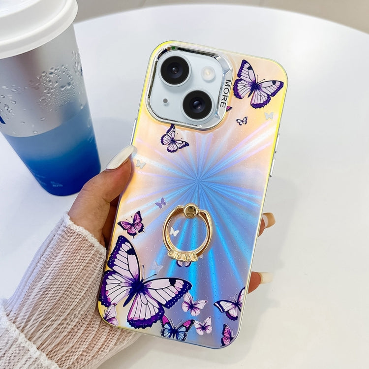 Caja para iPhone 15 con Soporte de Anillo Mariposa Láser de Galvanoplastia (Ab3) - MOVILSTORE
