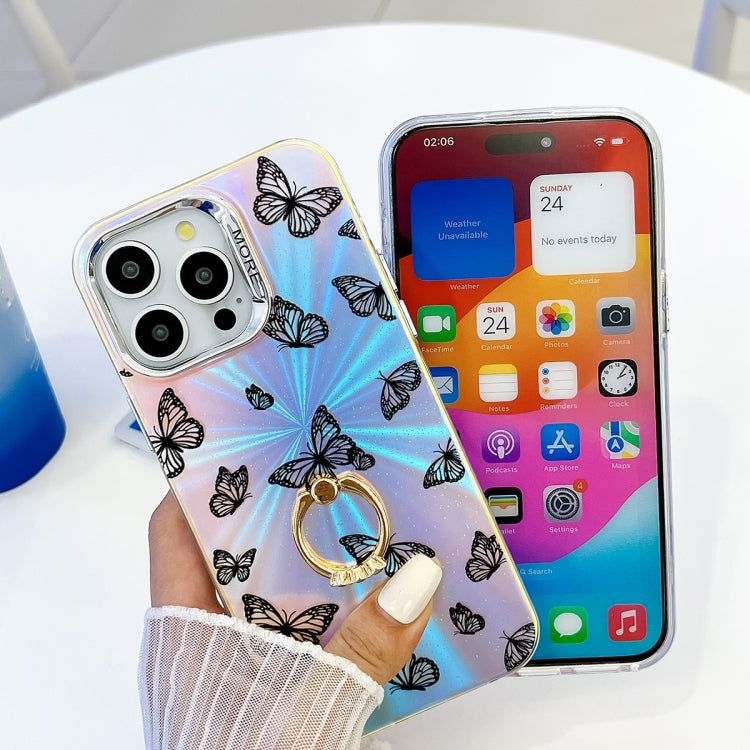 Caja para iPhone 15 con Soporte de Anillo Mariposa Láser de Galvanoplastia (Ab3) - MOVILSTORE