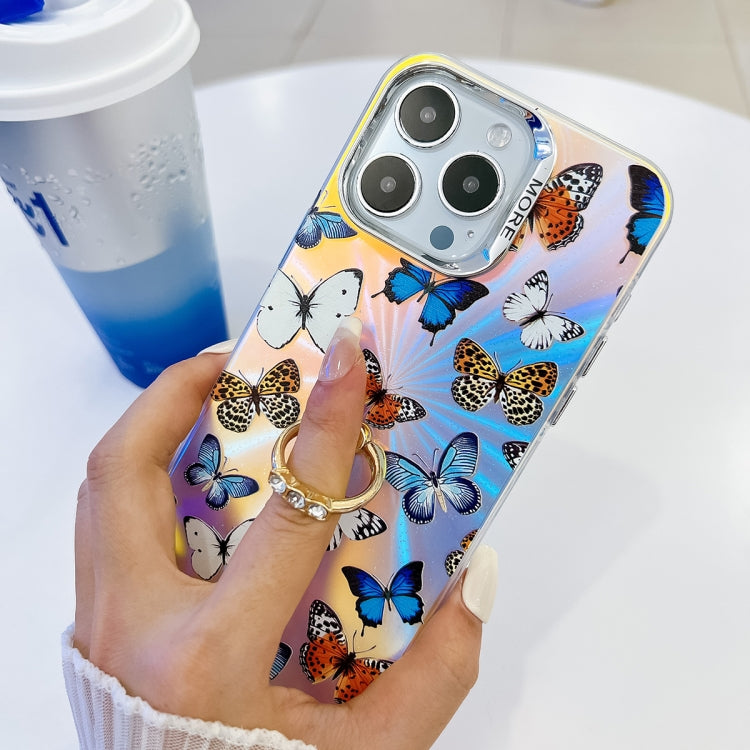 Estuche para Teléfono con Soporte Anillo Mariposa Galvanoplastia Láser para iPhone 15 (Mariposas de Colores) - MOVILSTORE