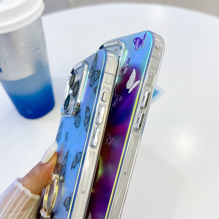 Caja para iPhone 15 con Soporte de Anillo Mariposa Láser de Galvanoplastia (Ab3) - MOVILSTORE