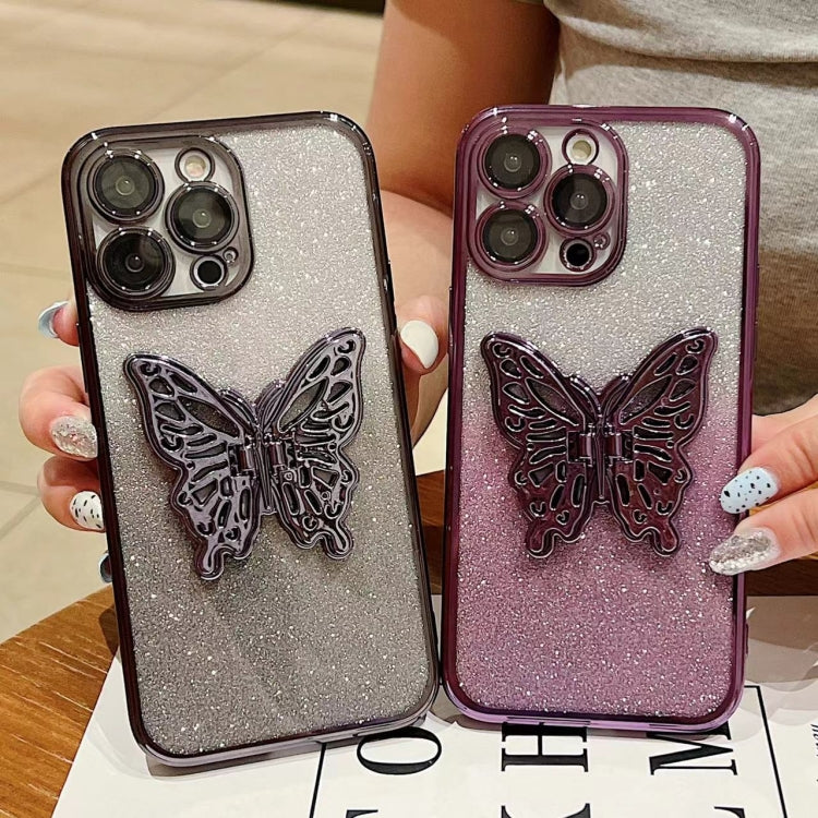 Estuche para teléfono TPU iPhone 15 Mariposa 3D Brillo Degradado Galvanizado (Plateado Degradado) - MOVILSTORE