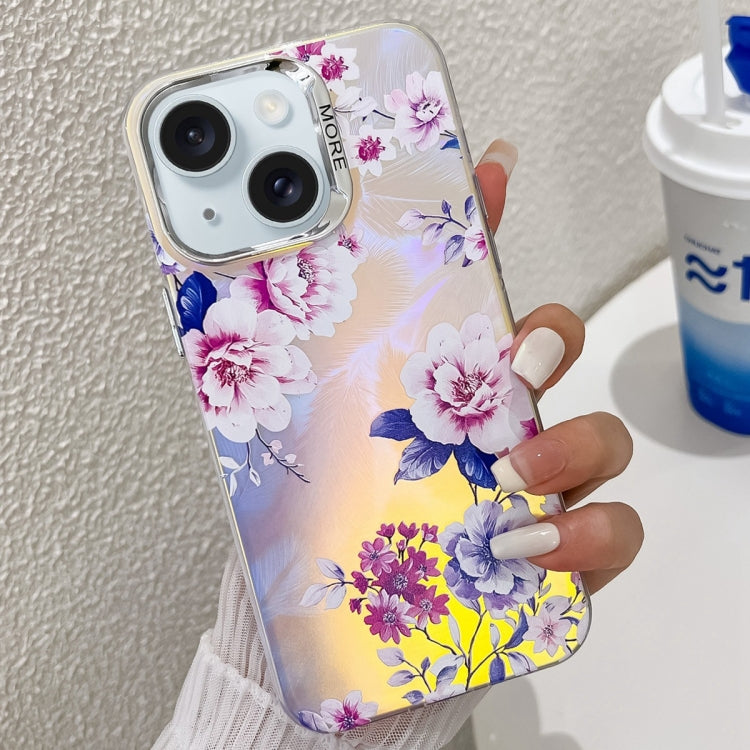 Caja de teléfono TPU para iPhone 15 con textura de flor láser galvanizada (Peony Ah11) - MOVILSTORE