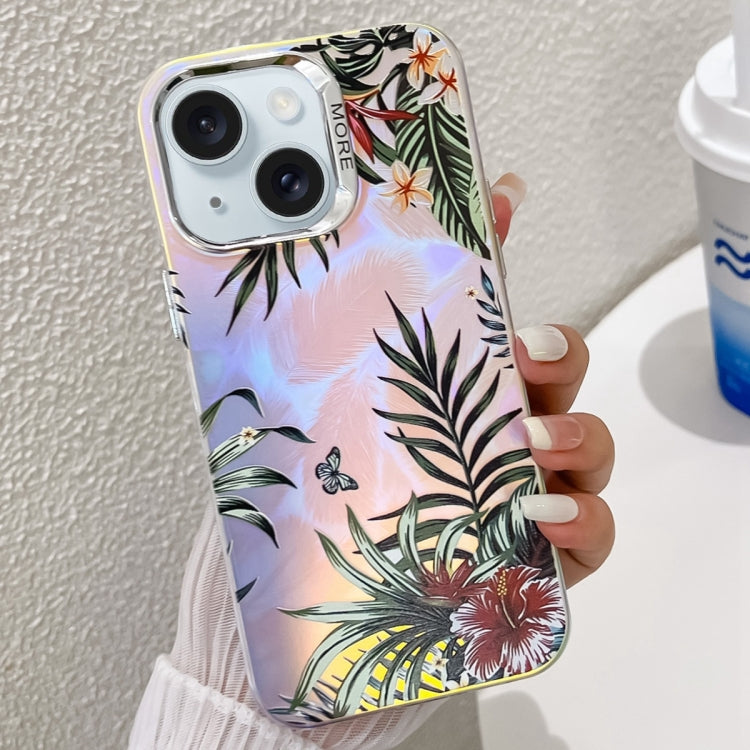 Caja de Teléfono TPU para iPhone 15 con Textura de Flor Láser Galvanizada (Hojas Ah12) - MOVILSTORE