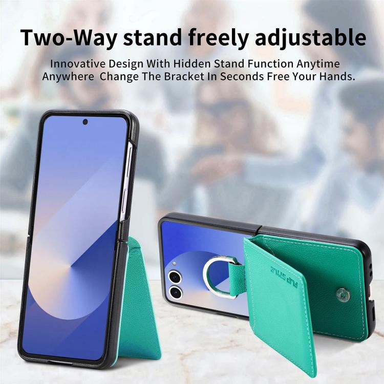Funda tipo cartera con anillo de cuero con textura de lichi para Samsung Galaxy Z Flip7 5G (verde)