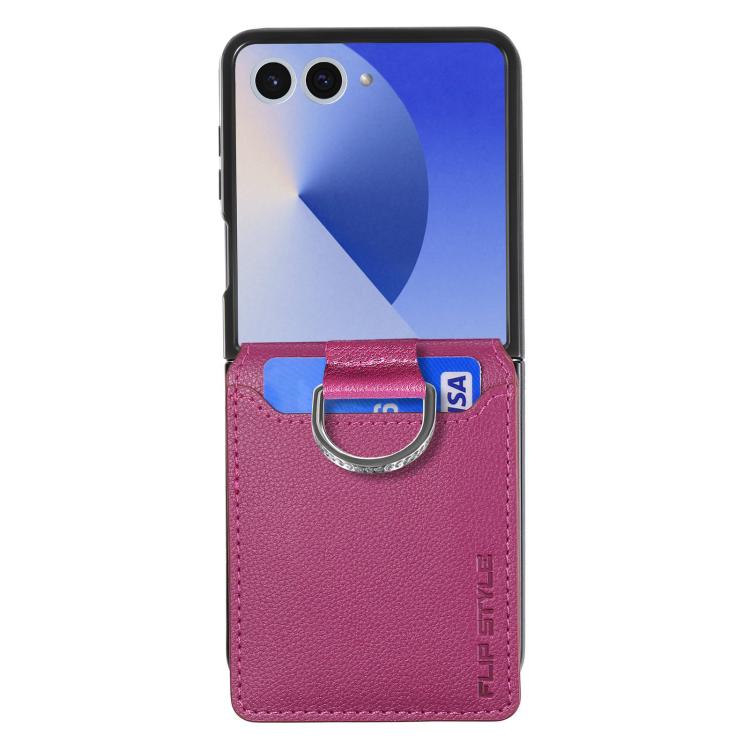 Funda tipo cartera con anillo de cuero con textura de lichi para Samsung Galaxy Z Flip7 5G (morado)