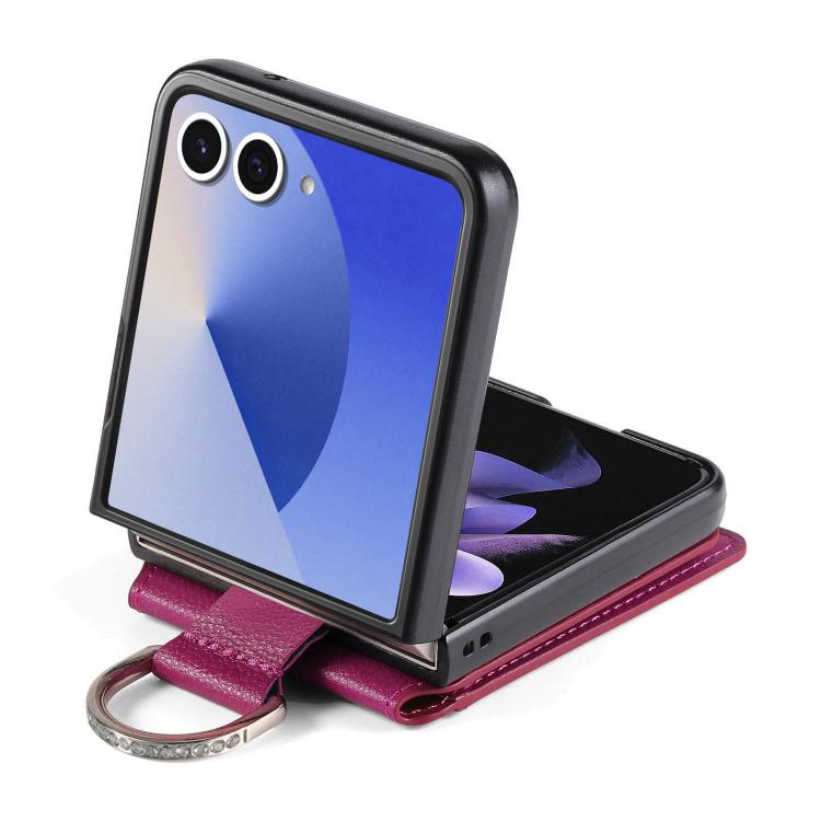 Funda tipo cartera con anillo de cuero con textura de lichi para Samsung Galaxy Z Flip7 5G (morado)