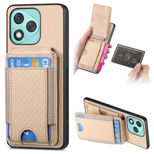 Funda de fibra de carbono con tapa vertical y función atril para Honor 400 Lite (caqui)