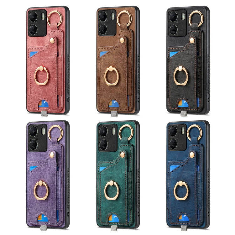 Funda para Redmi Turbo 4 Pro con diseño retro de piel sintética, con anillo y asa para colgar (morado)