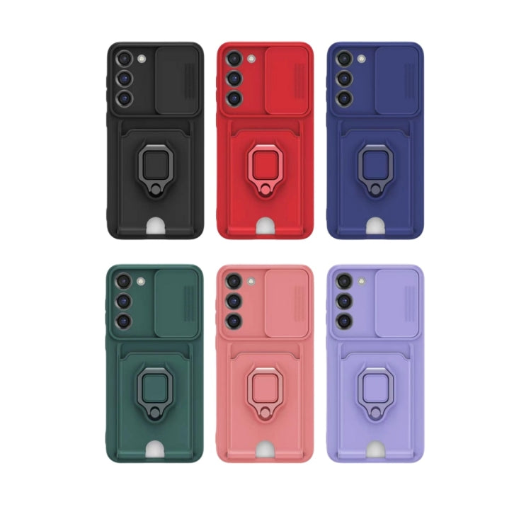 Funda de silicona deslizante con tarjetero magnético para Samsung Galaxy A26 5G (azul marino)