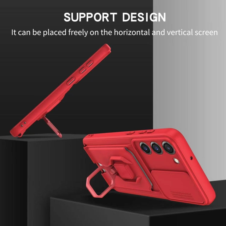 Funda de silicona con soporte magnético para tarjetas y cierre deslizante para Samsung Galaxy A56 5G (negro)