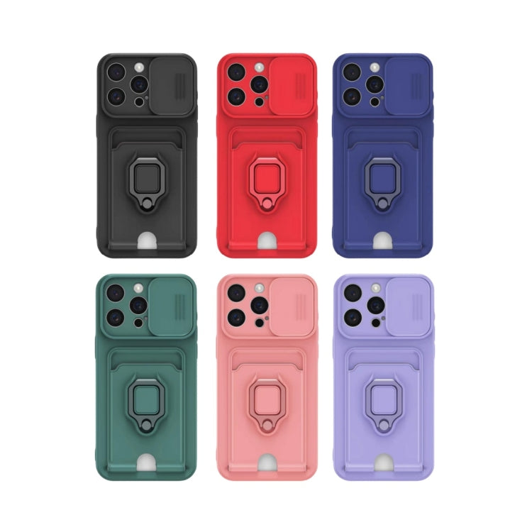 Funda de Silicona para iPhone 16 Plus con Soporte para Tarjetas Magnético y Deslizante (Rosa)