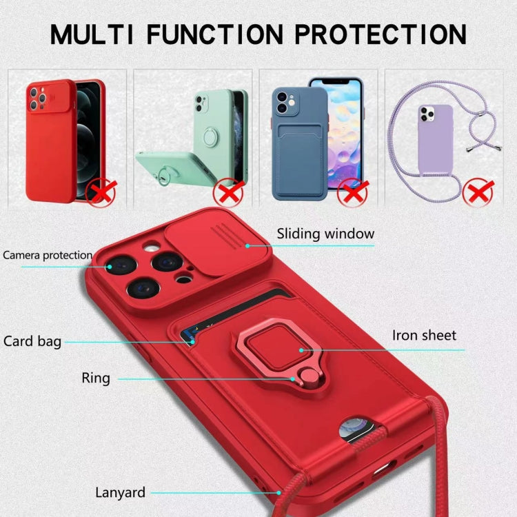 Funda de Silicona para iPhone 16 Plus con Soporte para Tarjetas Magnético Deslizante Camshield (Verde Noche Oscuro)