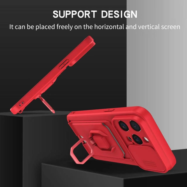 Funda de Silicona para iPhone 16 Plus con Soporte para Tarjetas Magnético Deslizante Camshield (Verde Noche Oscuro)