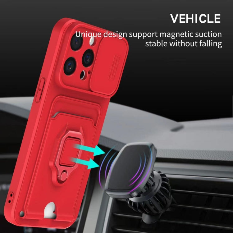 Funda de Silicona para iPhone 16 Plus con Soporte para Tarjetas Magnético Deslizante Camshield (Verde Noche Oscuro)