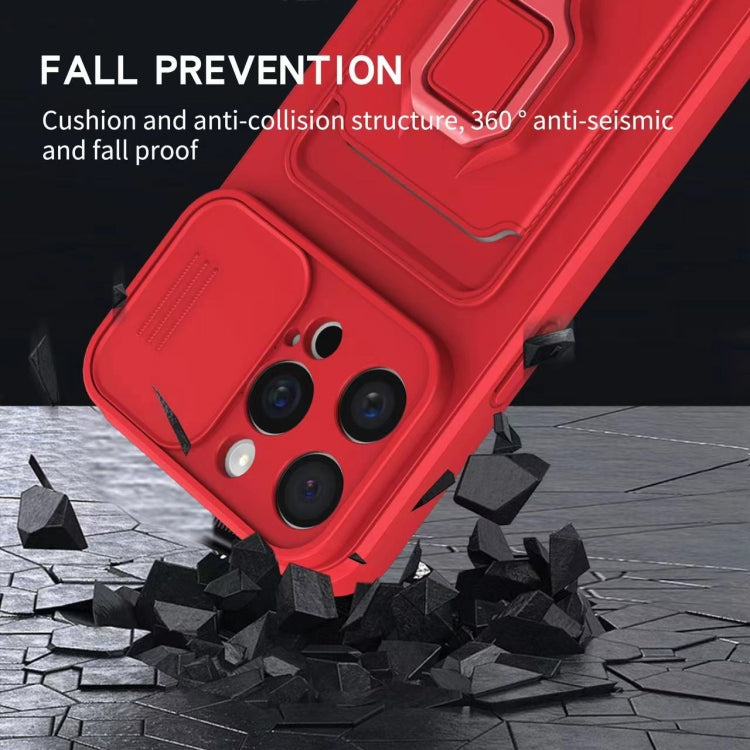 Funda de Silicona con Soporte para Tarjetas Magnéticas y Cierre Deslizante para iPhone 16 Pro Max (Negro)