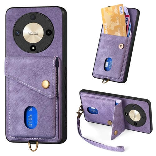 Funda de Cuero Plegable Tipo Billetera con Correa para Honor X9B (Morado)
