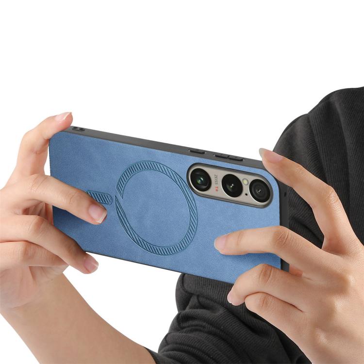 Funda Trasera Magnética de PU para Sony Xperia 1 Vi Retro Magsafe (Azul)