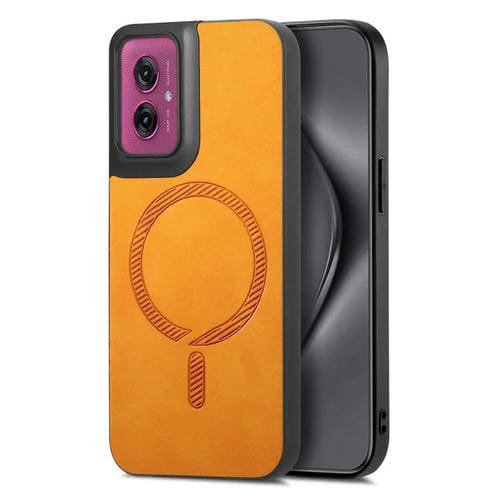 Funda Trasera Magnética de PU para Motorola Moto G55 Retro Magsafe (Amarilla)