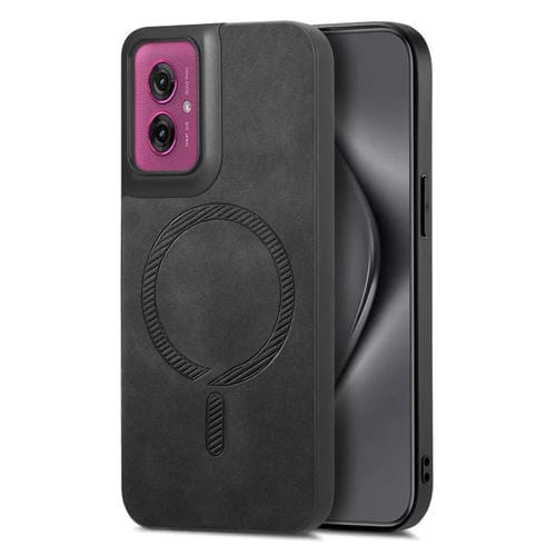 Funda de Teléfono Motorola Moto G55 Retro con Tapa Trasera Magnética Pu Magsafe (Negra)