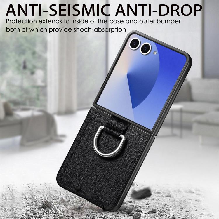 Funda de cuero con textura de lichi para Samsung Galaxy Z Flip7 5G (negro)