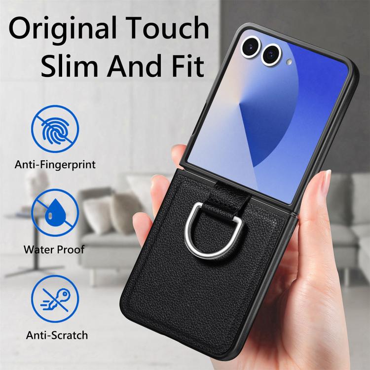 Funda de cuero con textura de lichi para Samsung Galaxy Z Flip7 5G (negro)