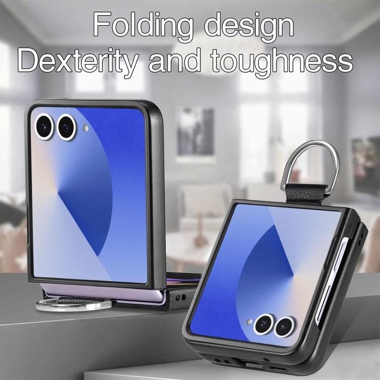 Funda de cuero con textura de lichi para Samsung Galaxy Z Flip7 5G (negro)