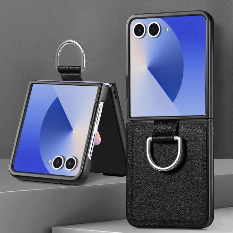 Funda de cuero con textura de lichi para Samsung Galaxy Z Flip7 5G (negro)
