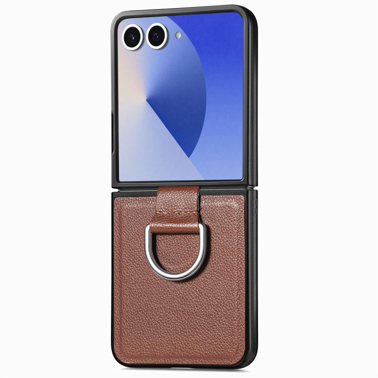 Funda de cuero con textura de lichi para Samsung Galaxy Z Flip7 5G (marrón)