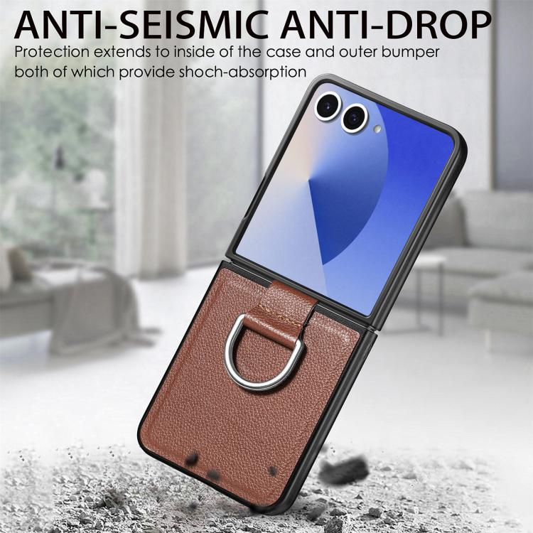 Funda de cuero con textura de lichi para Samsung Galaxy Z Flip7 5G (marrón)
