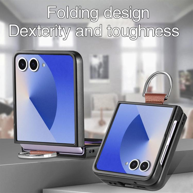 Funda de cuero con textura de lichi para Samsung Galaxy Z Flip7 5G (marrón)