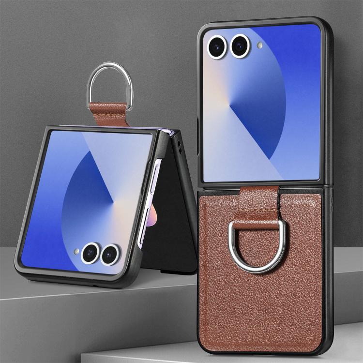 Funda de cuero con textura de lichi para Samsung Galaxy Z Flip7 5G (marrón)