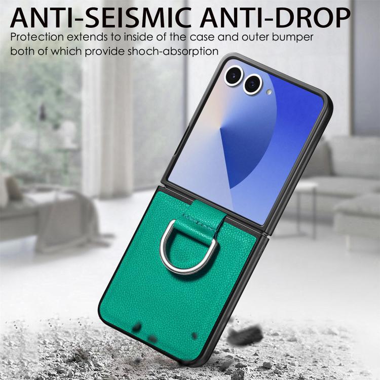 Funda de cuero con textura de lichi para Samsung Galaxy Z Flip7 5G (verde)