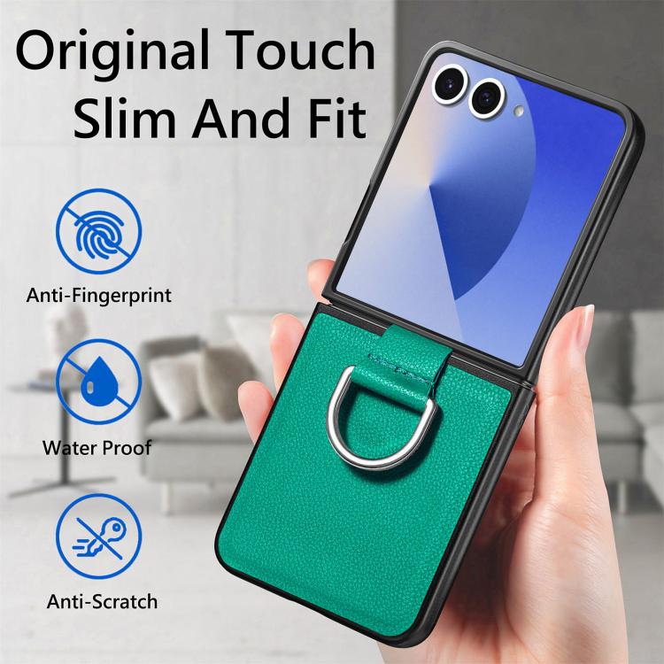 Funda de cuero con textura de lichi para Samsung Galaxy Z Flip7 5G (verde)