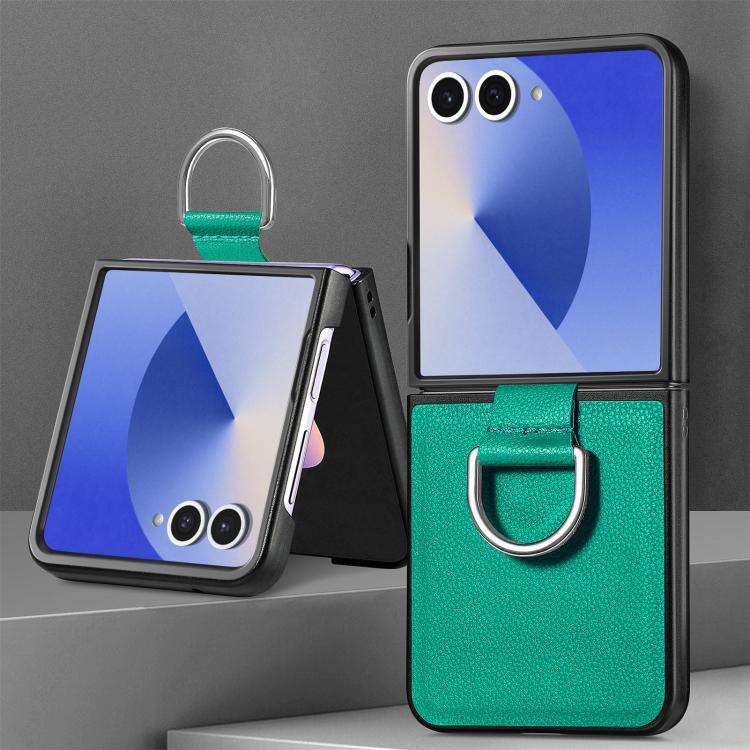 Funda de cuero con textura de lichi para Samsung Galaxy Z Flip7 5G (verde)