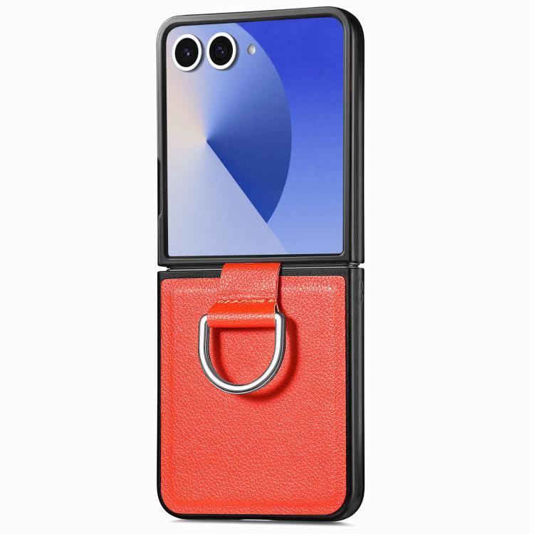 Funda de cuero con textura de lichi para Samsung Galaxy Z Flip7 5G (naranja)