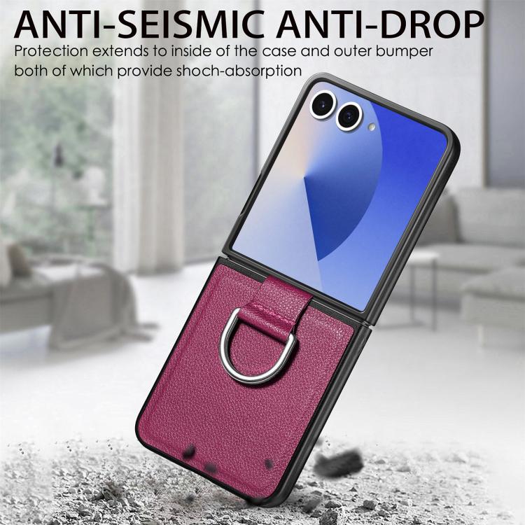 Funda de cuero con textura de lichi para Samsung Galaxy Z Flip7 5G (morado)
