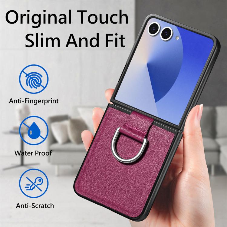 Funda de cuero con textura de lichi para Samsung Galaxy Z Flip7 5G (morado)