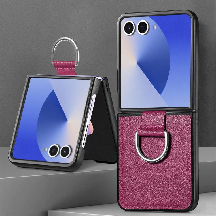 Funda de cuero con textura de lichi para Samsung Galaxy Z Flip7 5G (morado)
