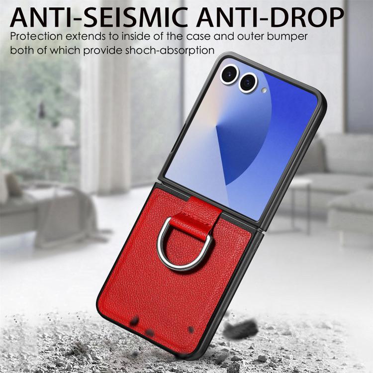 Funda de cuero con textura de lichi para Samsung Galaxy Z Flip7 5G (roja)
