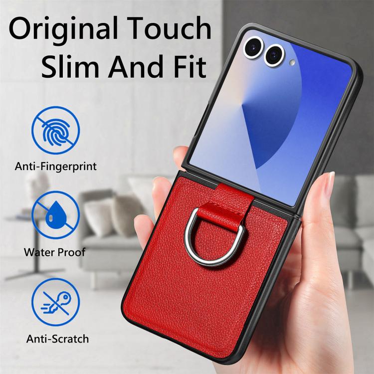 Funda de cuero con textura de lichi para Samsung Galaxy Z Flip7 5G (roja)