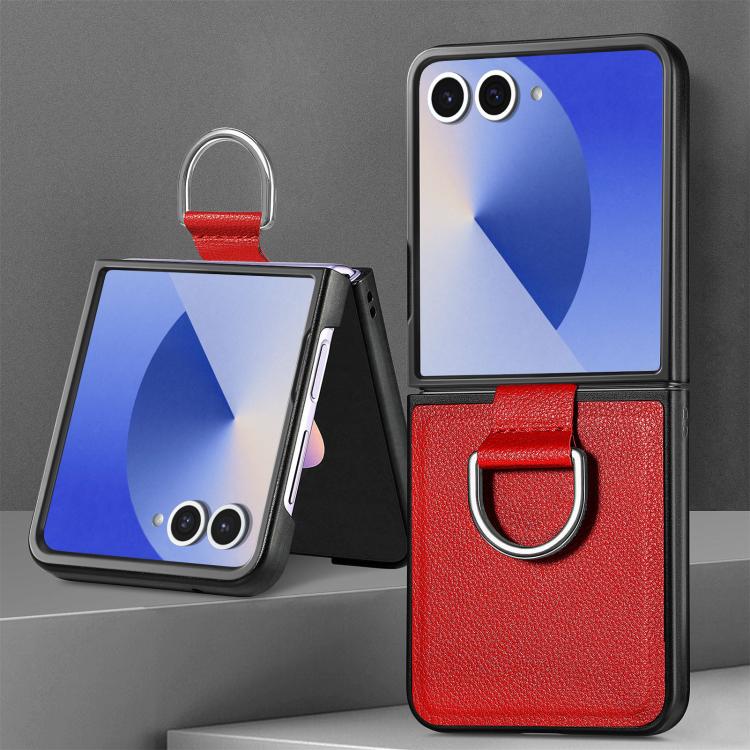 Funda de cuero con textura de lichi para Samsung Galaxy Z Flip7 5G (roja)