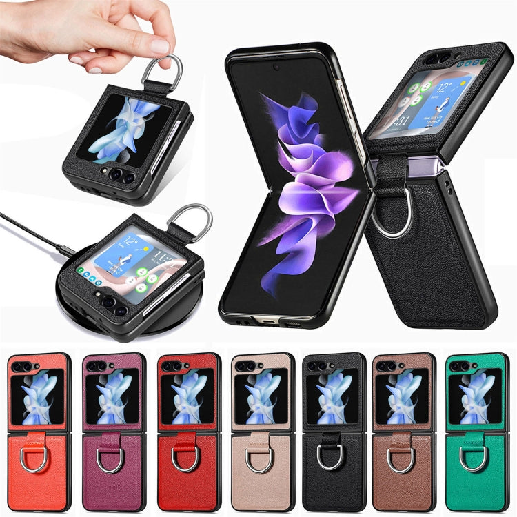 Funda de cuero con textura de lichi para Samsung Galaxy Z Flip7 5G (roja)