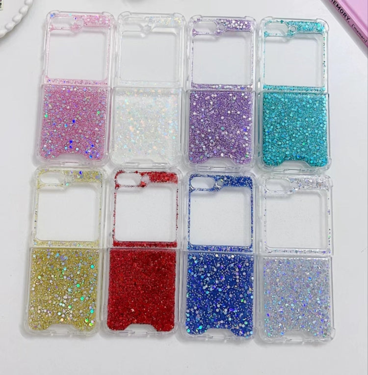 Funda de TPU epoxi con lentejuelas brillantes para Samsung Galaxy Z Flip7 (roja)