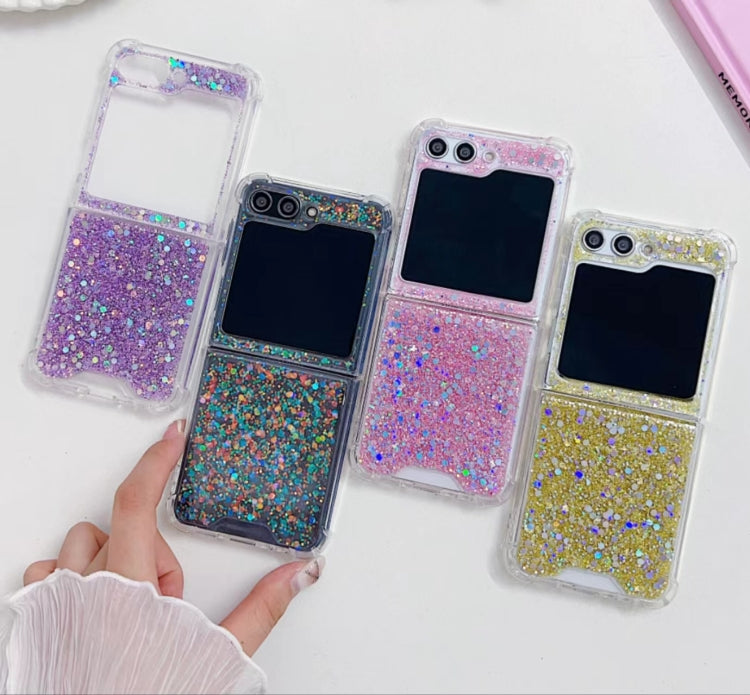 Funda de TPU epoxi con lentejuelas brillantes para Samsung Galaxy Z Flip7 (dorada)