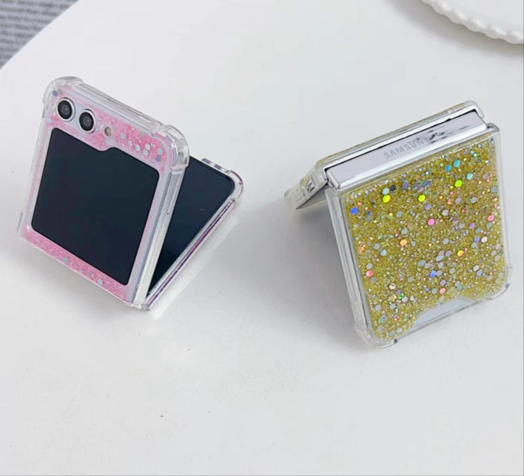 Funda de TPU epoxi con lentejuelas brillantes para Samsung Galaxy Z Flip7 (rosa)