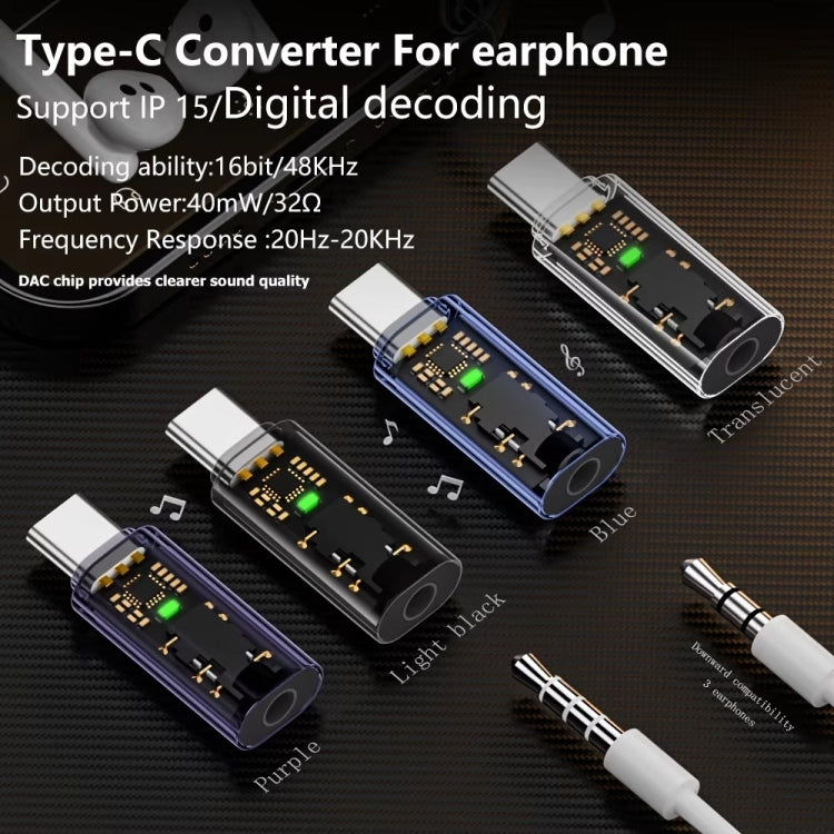 Adaptador de Auriculares Tipo C a 3,5 mm para iPhone 15 Decodificación Audio DAC (Morado)
